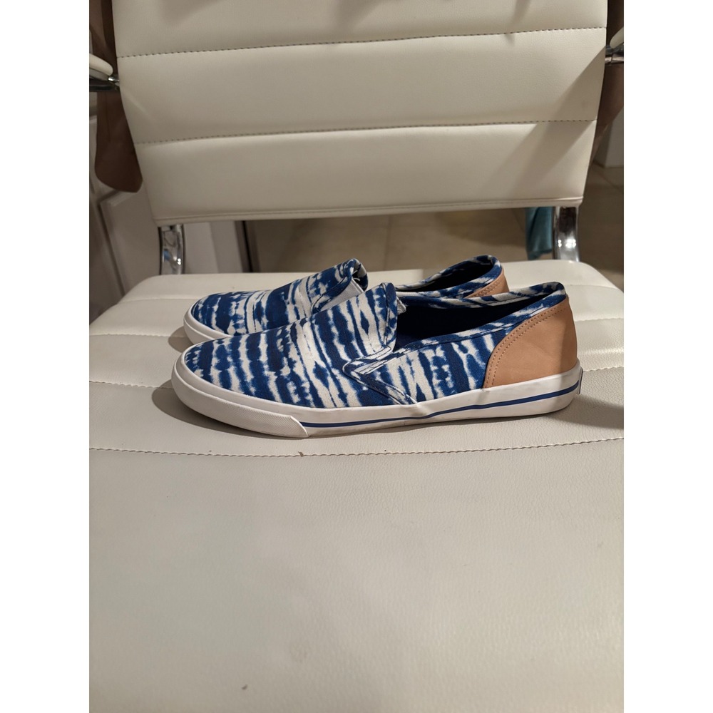 Margaritaville Women Slip On Shoes Tie Dye Blue‎ White Tan Accent Size 5.5